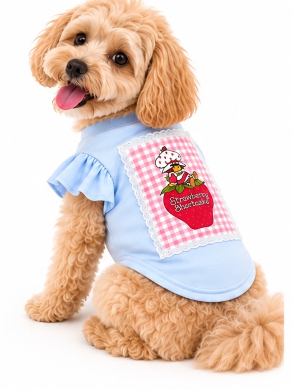 NEW - Strawberry Shortcake Dog Shirt Medium Blue Ruffle Pet Outfit